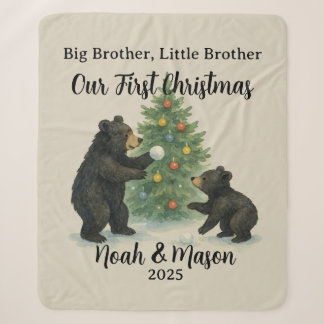 Couverture Sherpa Grand Frère Petit Frère Ours Noël Personnalisé