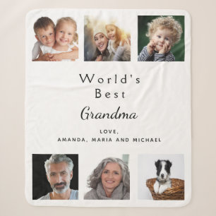 Couverture Sherpa Grand-mère grand-mère famille photo collage blanc