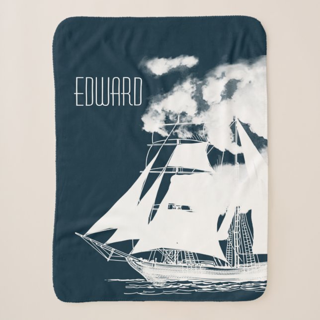 Couverture Sherpa Grand navire et nuages Nautique (Devant)