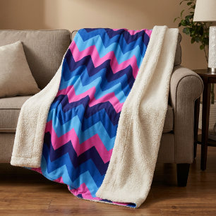Couverture Sherpa Grande aux Chevron Bleu Rose