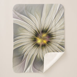 Couverture Sherpa Grande Fleur d'ivoire, Abstrait Art Fractal Modern