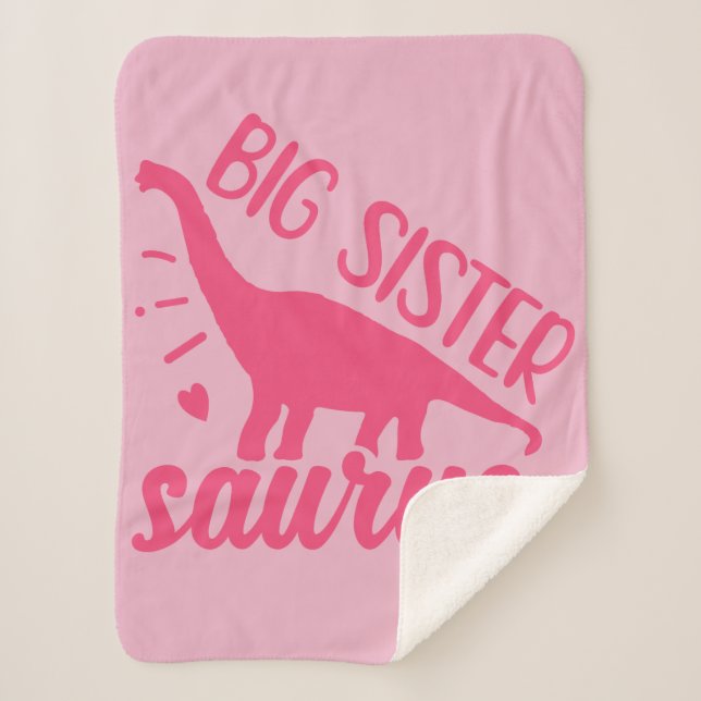 Couverture Sherpa Grande soeur Saurus en rose (Devant)