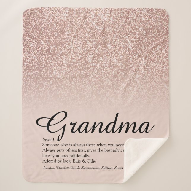 Couverture Sherpa Grandma Définition Script Rose Parties scintillant (Devant)