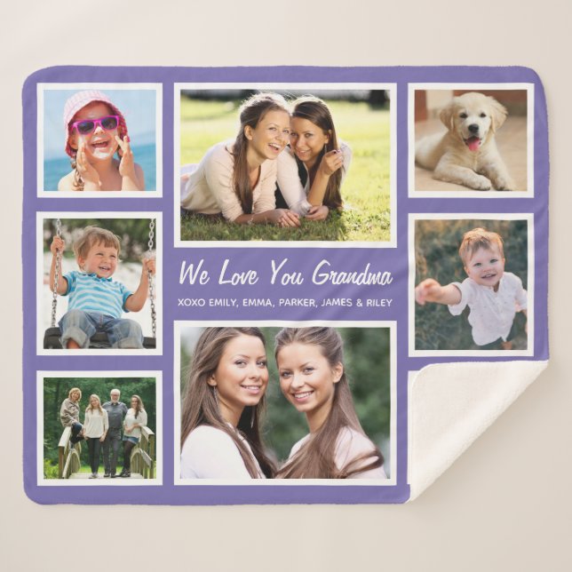 Couverture Sherpa Grandma Photo Collage Purple (Devant (Horizontal))