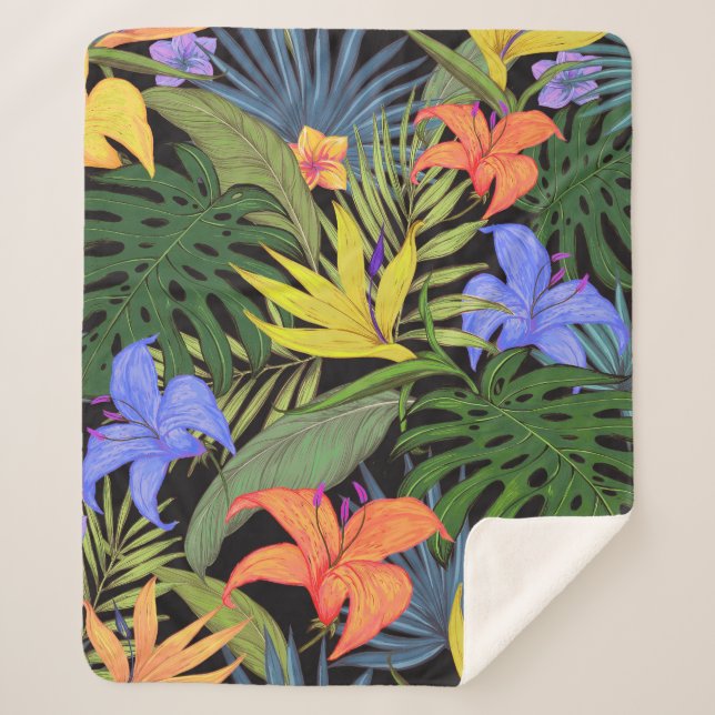 Couverture Sherpa Graphique de fleur d'Aloha de Hawaii tropical (Devant)
