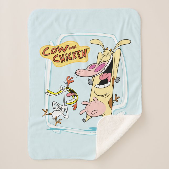 Couverture Sherpa Graphique de rire de vache et de poulet (Devant)