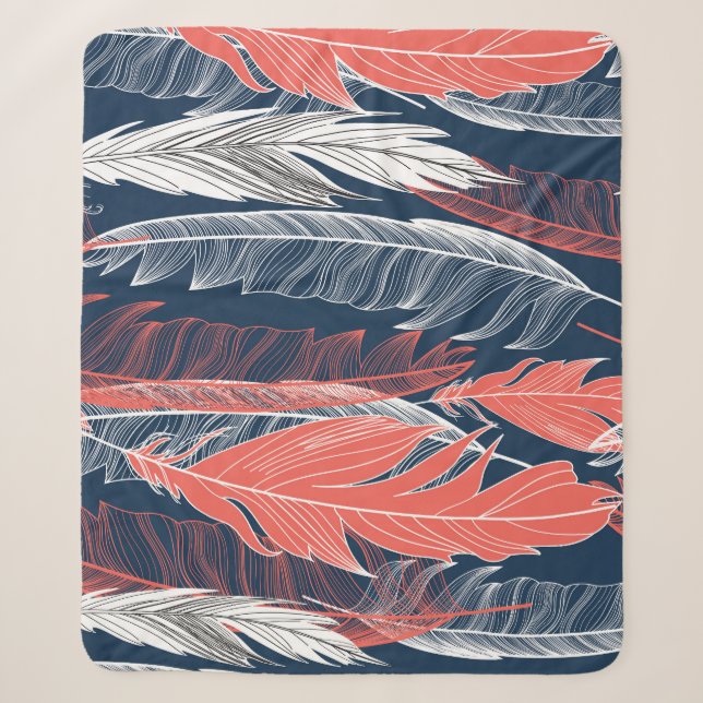 Couverture Sherpa Graphiques En Plumes, Beau Motif sans couture. (Devant)