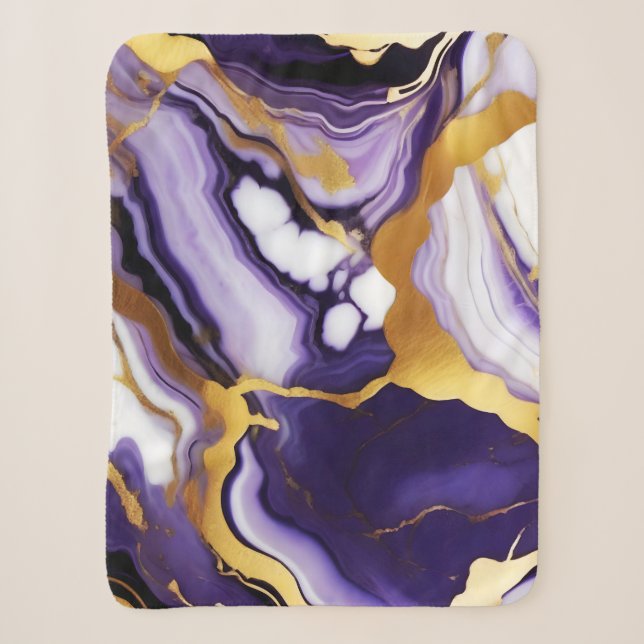 Couverture Sherpa Gras Trendy violet jaune or faux marbre (Devant)