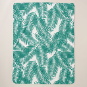 Couverture Sherpa Green Tropical Palm Feuille Motif
