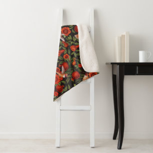 Couverture Sherpa Grenades et colibris/feuilles verts en noir