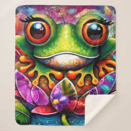 Couverture Sherpa Grenouille Whimsical Peinture Abstraite Art Floral