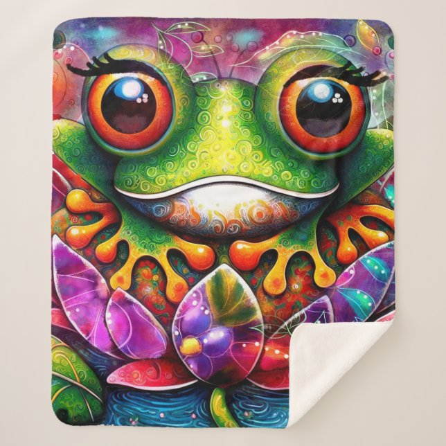 Couverture Sherpa Grenouille Whimsical Peinture Abstraite Art Floral (Devant)