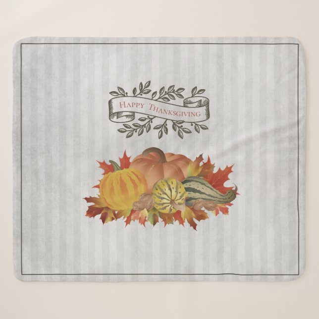 Couverture Sherpa Grey Thanksgiving Citrouilles et Squash (Devant (Horizontal))