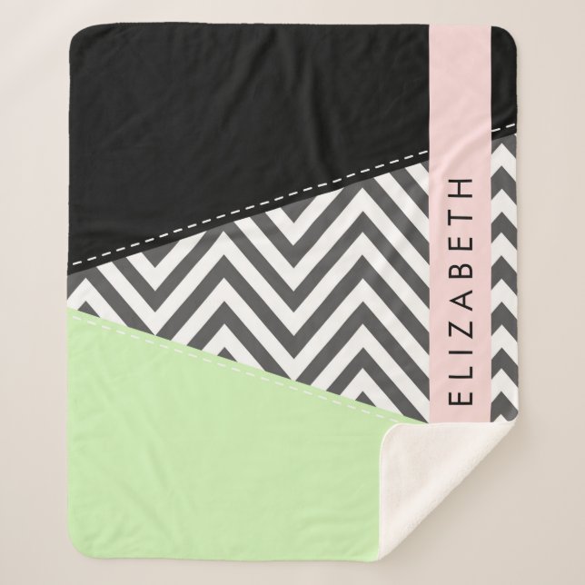 Couverture Sherpa Grey Zigzag, Grey Chevron, Mint, Votre Nom (Devant)