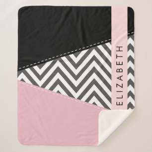 Couverture Sherpa Grey Zigzag, Grey Chevron, Rose, Votre Nom