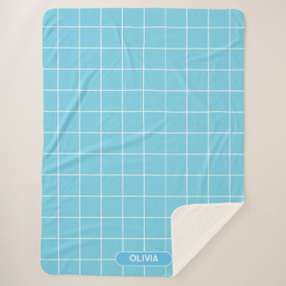Couverture Sherpa Grille Bleu et Blanc