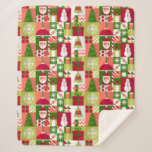 Couverture Sherpa Grille de thème de Noël colorée d'icônes de vacanc