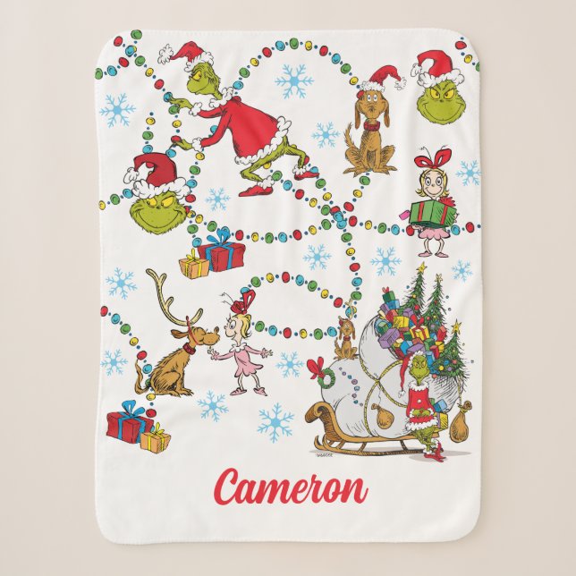 Couverture Sherpa Grinch classique | Grinch & Max avec Sleigh (Devant)