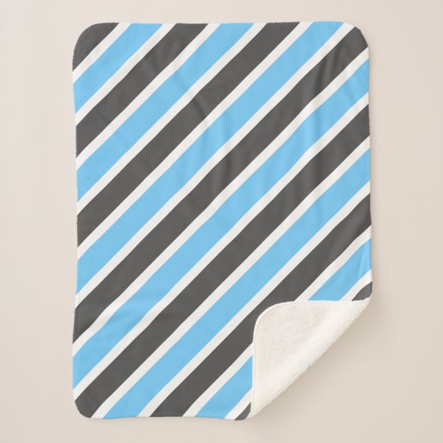 Couverture Sherpa Gris bleu ciel moderne rayures diagonales (Devant)