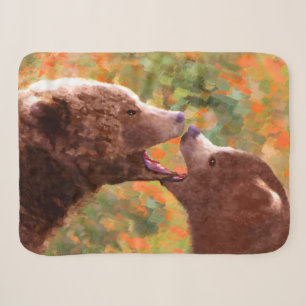 Couverture Sherpa Grizzly Bear Mom and Cub Painting - Wildlife Art