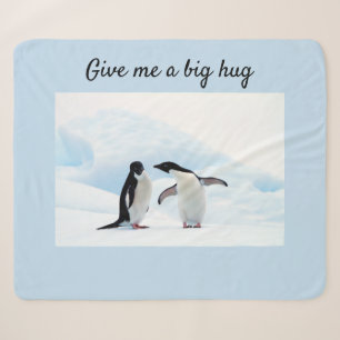 Couverture Sherpa Gros câlin Penguin sur la glace photo avec texte