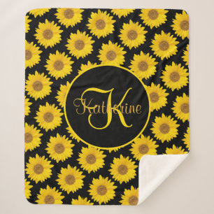 Couverture Sherpa Gros tournesol Monogramme jaune et noir