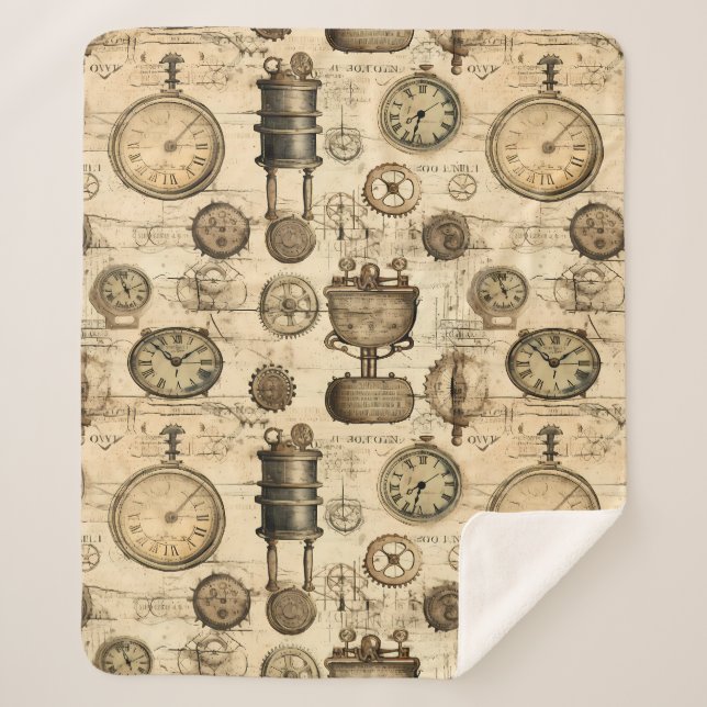 Couverture Sherpa Grunge Rustic Steampunk Horloge (14) (Devant)