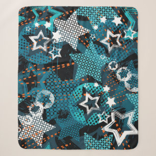 Couverture Sherpa Grunge star motif, design pour enfants ludique.