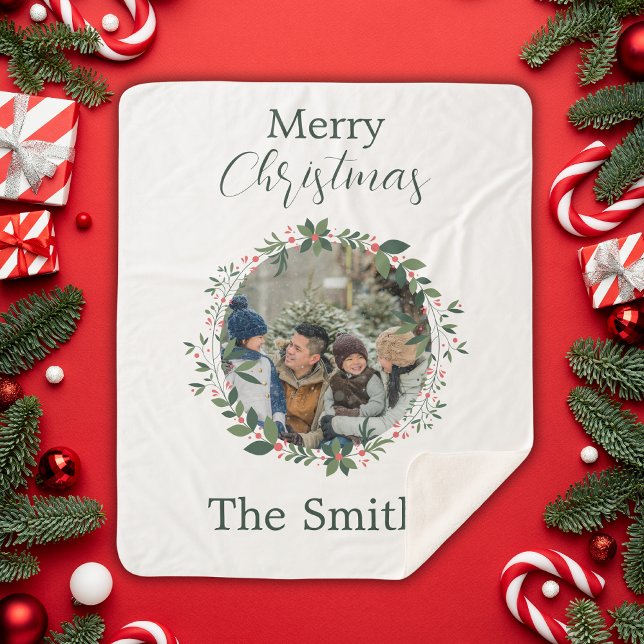 Couverture Sherpa Guirlande de Noël de famille personnalisée (Créateur téléchargé)