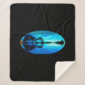 Couverture Sherpa Guitare Sunset Sky Trees City Lake Réflexion