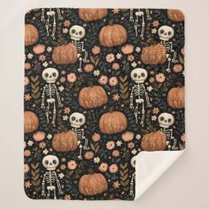 Couverture Sherpa Halloween Fantaisiste Squelette Mignon & Citrouill