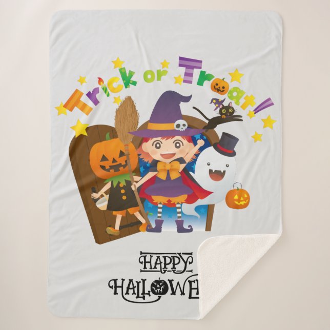 Couverture Sherpa Halloween fille sorcière mignonne Whimsical (Devant)