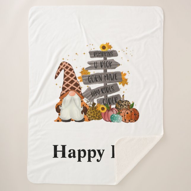 Couverture Sherpa Halloween Gnomes, Happy Fall, Citrouille, Hayrides (Devant)