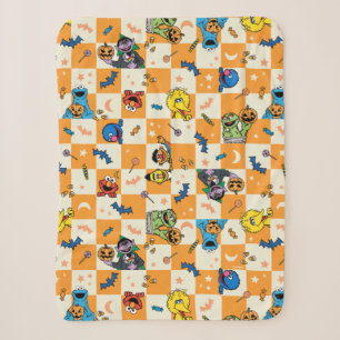 Couverture Sherpa Halloween rue Sésame À damiers Motif