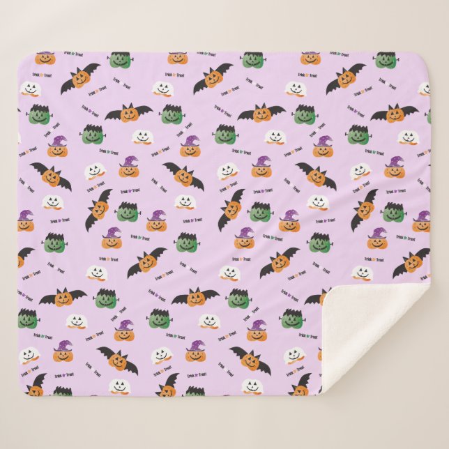 Couverture Sherpa Halloween Trick Ou Treat Citrouille Motif violet (Devant (Horizontal))