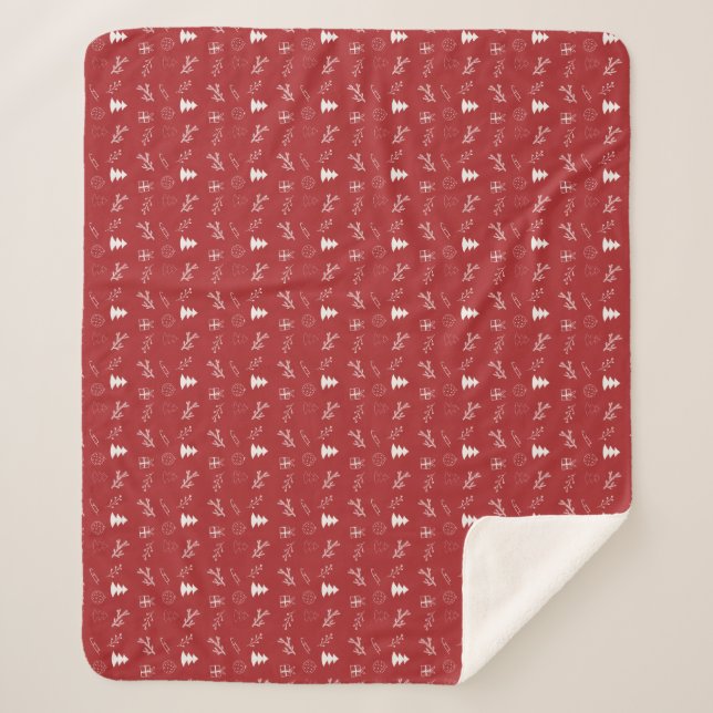 Couverture Sherpa Hand-Drawn Festive Red & White Christmas (Devant)