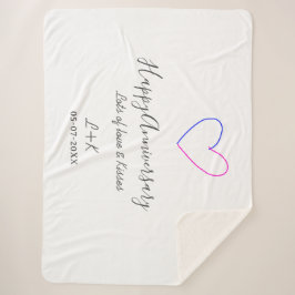 Couverture Sherpa Happy anniversary pink blue heart name date simple