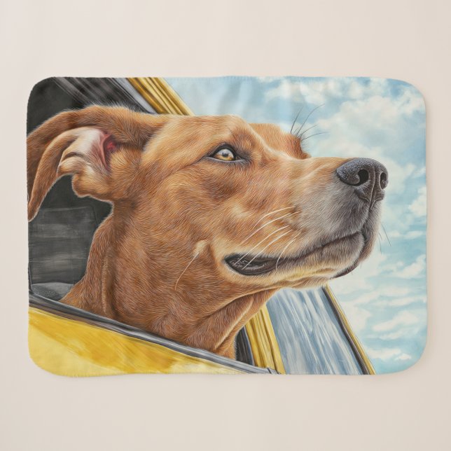 Couverture Sherpa Happy Dog in Yellow Car Art Print (Devant (Horizontal))