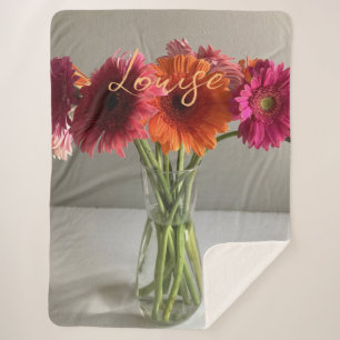 Couverture Sherpa Happy Gerbera Fleur colorée +Nom personnalisé