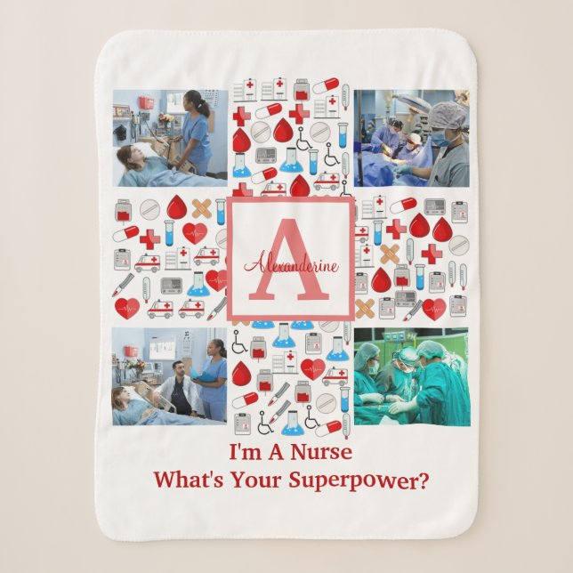 Couverture Sherpa Happy Nurses Day 4 photo collage croix monogramme (Devant)