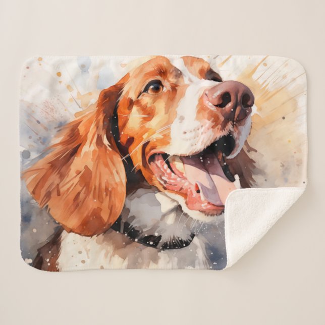 Couverture Sherpa Happy Watercolor Dog Art Imprimer (Devant (Horizontal))