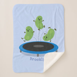 Couverture Sherpa Haricots verts mignons sur dessin animé trampoline
