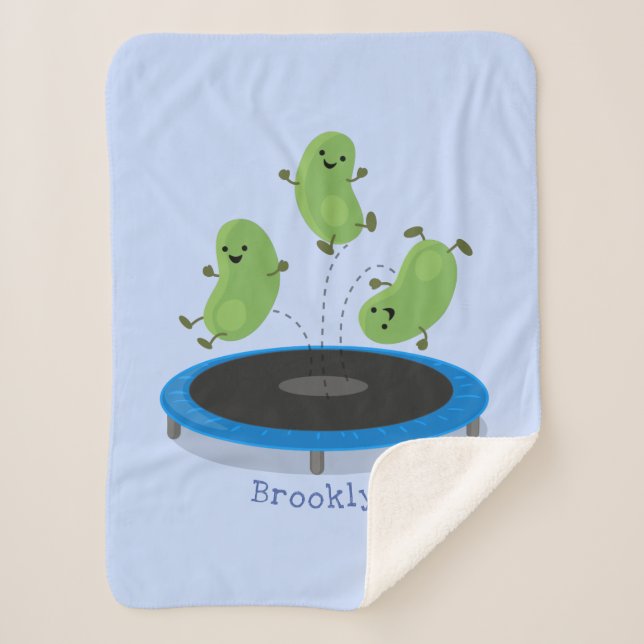 Couverture Sherpa Haricots verts mignons sur dessin animé trampoline (Devant)