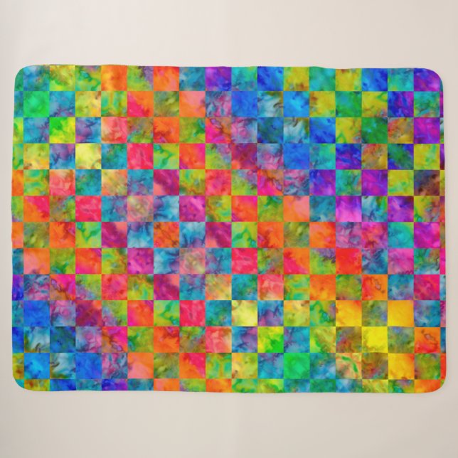 Couverture Sherpa [Harlequin Cravate-Dye] À damiers fractal diamant (Devant (Horizontal))