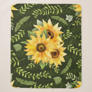 Couverture Sherpa Herbes de tournesols Feuille Motif d'aquarelle