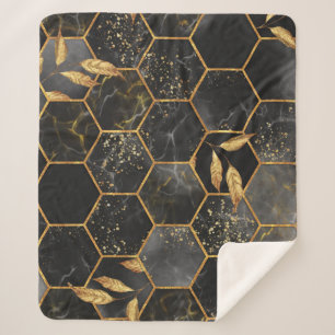 Couverture Sherpa Hexagon de marbre, Texture Feuille d'or.