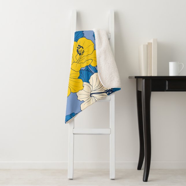 Couverture Sherpa Hibiscus fleurs et feuilles (En situation)