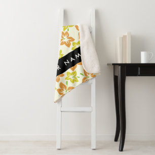 Couverture Sherpa Hibiscus jaune, Hibiscus orange, Votre nom