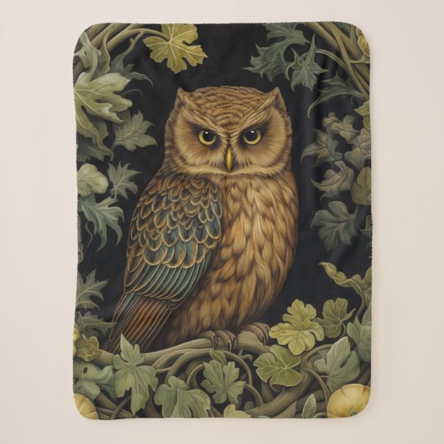 Couverture Sherpa hibou Art nouveau dans la forêt (Devant)