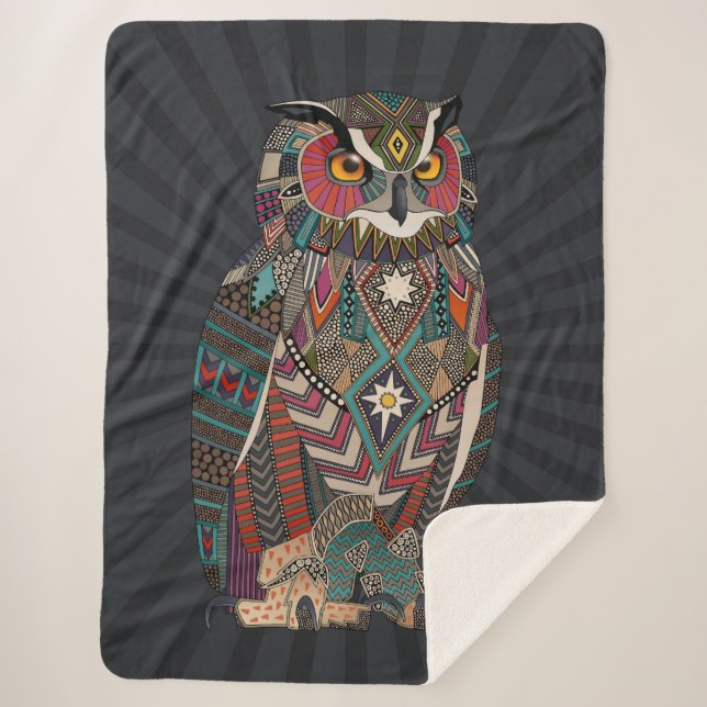 Couverture Sherpa hibou grand-duc sombre (Devant)